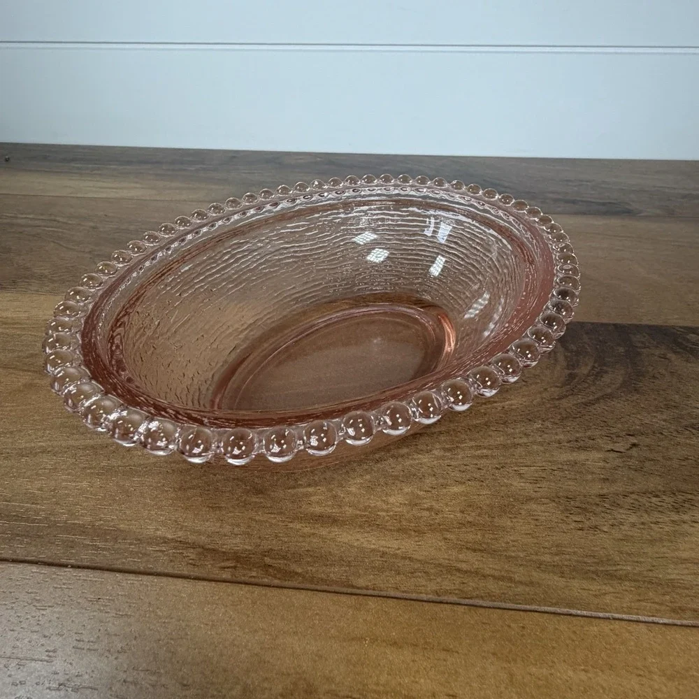 Vintage Indiana Glass Peach/ Pink Hen On A Nest Beaded Edge BOTTOM ONLY 7
